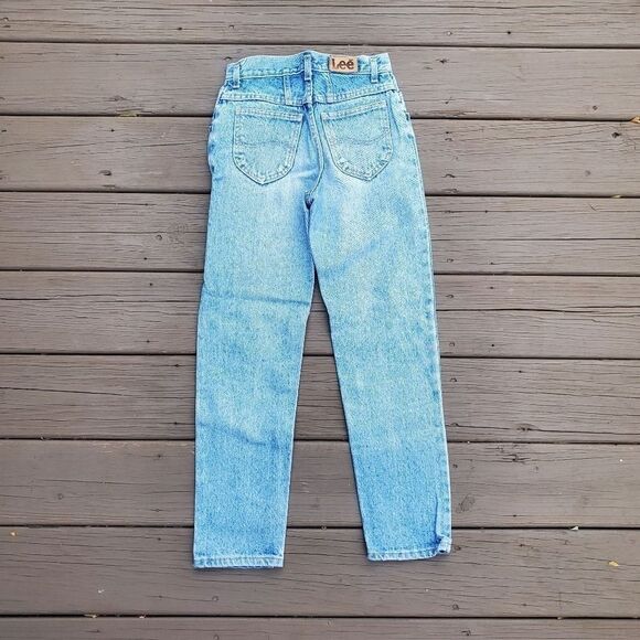 Vintage Lee High Rise Mom Tapered Leg Relaxed Fit Stone Acid Wash Denim Jeans 25 - Picture 2 of 8